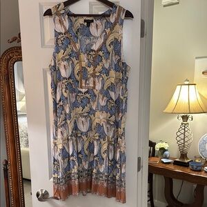Tribal Blue and Tan Sleeveless Sundress- NWOT